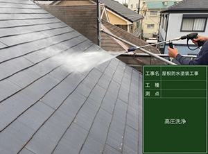 屋根塗装と棟板金・貫板交換　高圧洗浄の様子